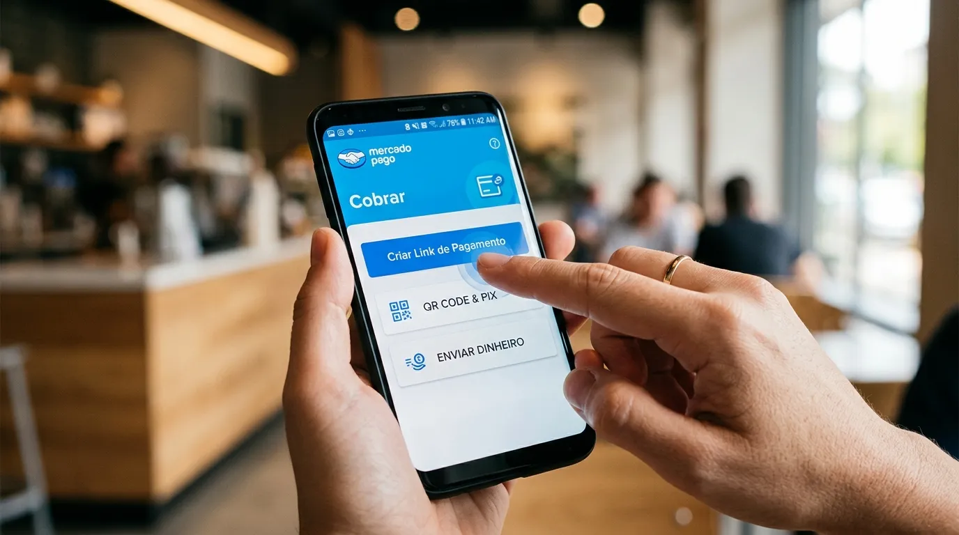 Opção Cobrar no app para criar link de pagamento. 