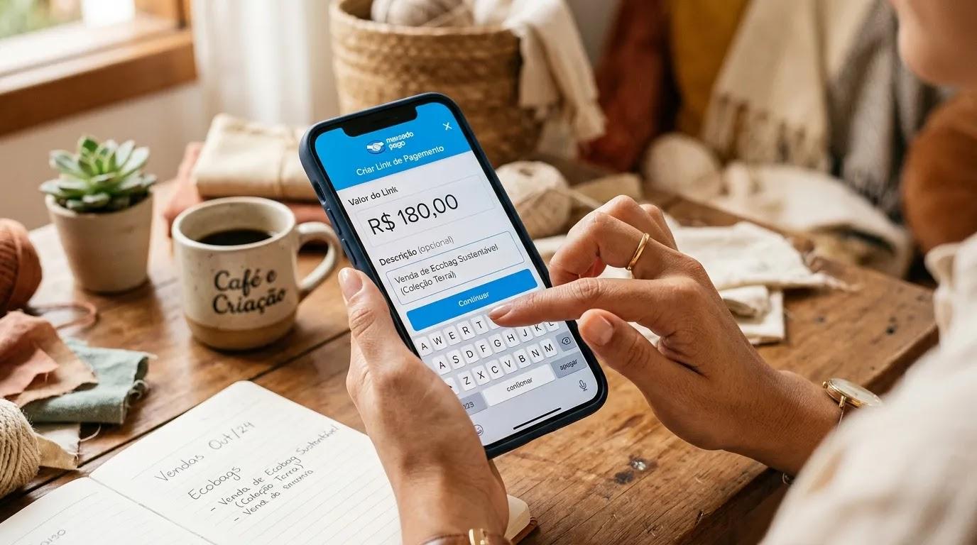 Tela de criação de link de pagamento no Mercado Pago. 