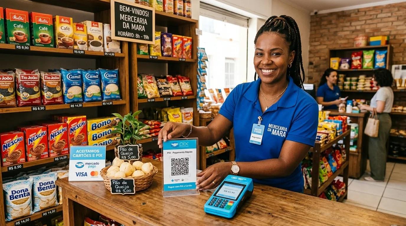 QR Code de pagamento em balcão de comércio para receber clientes. 