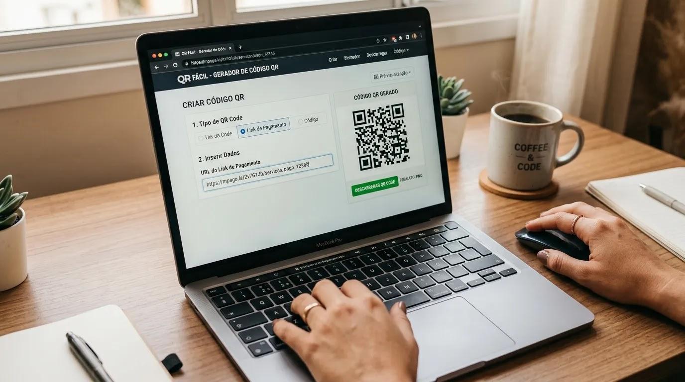 Gerador gratuito de QR Code para link de pagamento em português. 
