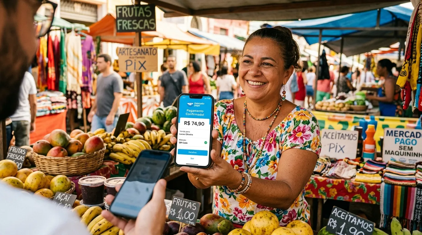 Vendedor usando Tap to Pay para receber pagamentos sem maquininha. 