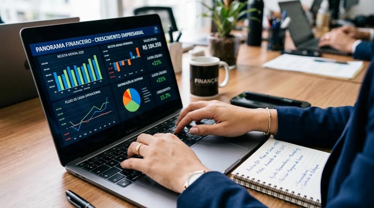 Dashboard de gestão financeira na tela do computador