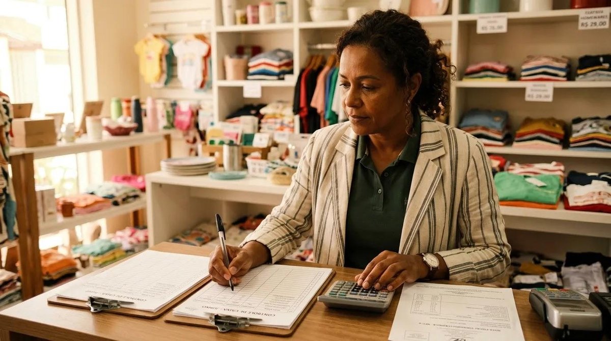 Comerciante brasileira calcula ICMS para recolhimento.