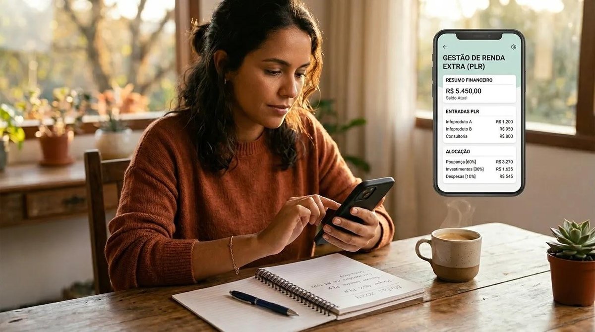 Pessoa organizando planejamento financeiro com recebimento da PLR