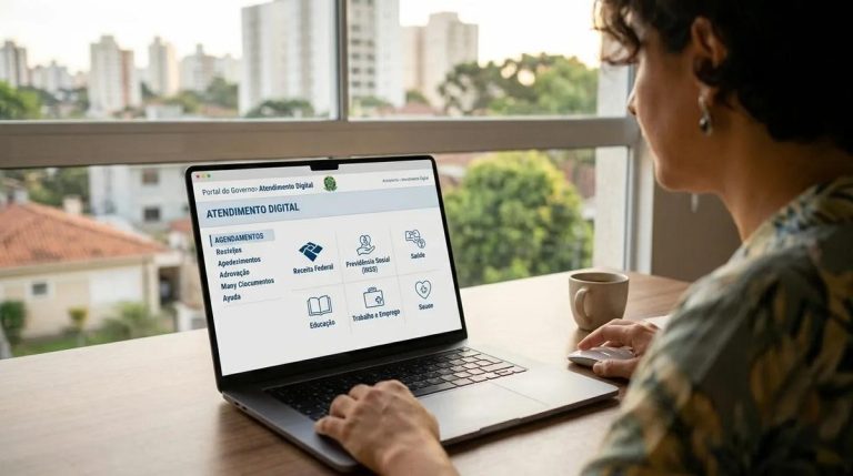 Pessoa acessando o portal e-CAC pelo computador em casa
