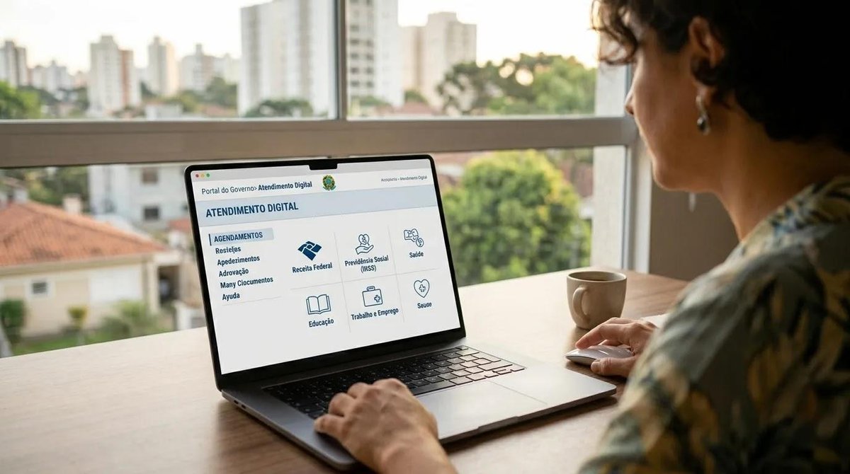 Pessoa acessando o portal e-CAC pelo computador em casa
