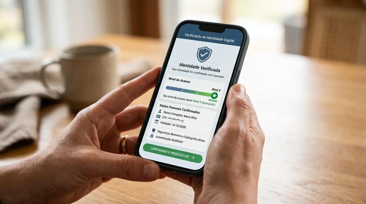 celular mostrando níveis de acesso da conta Gov.br