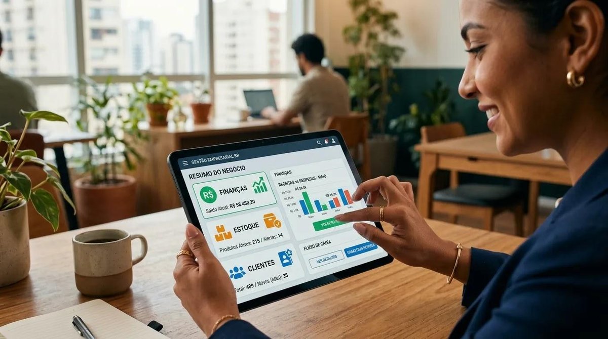 empresária-analisa-Integração-de-áreas-com-sistema-de-gestão-empresarial