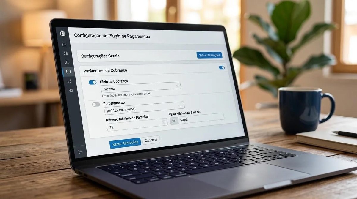 Painel de configuração de plugin de assinaturas no WooCommerce em computador