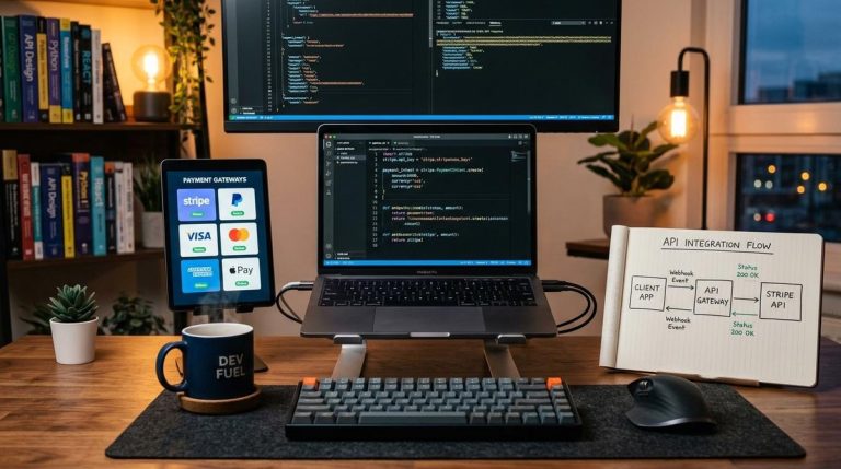 Pessoa integrando o Mercado Pago via API, conectando sistemas para processar pagamentos online de forma personalizada, segura e eficiente.