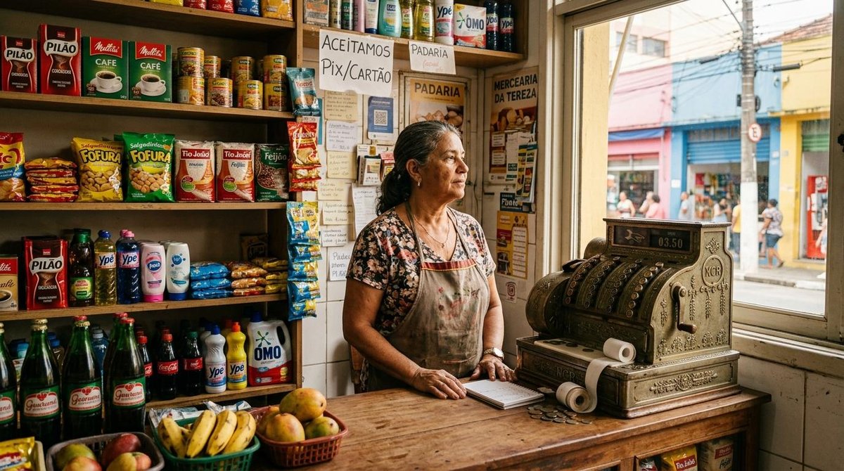 mulher dona de comércio Tradicional sem maquininha
