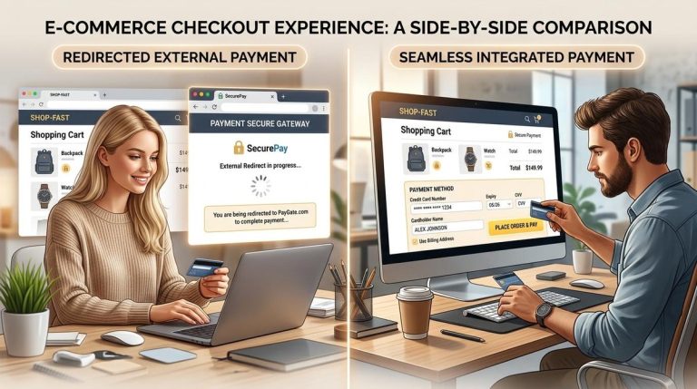 Pessoa comparando as diferenças entre Checkout Pro e Checkout Transparente, avaliando a experiência de pagamento, integração e personalização para um negócio online.