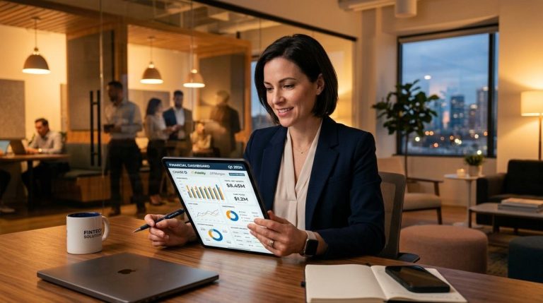 Pessoa utilizando soluções de Open Finance para empresas, compartilhando dados financeiros de forma segura para integrar contas, acessar serviços e otimizar a gestão financeira do negócio.
