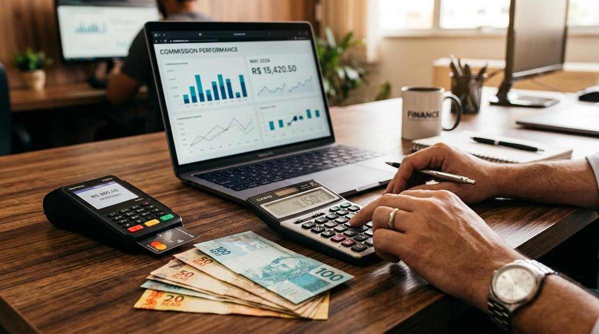 pessoa calcula comissão de Revenda de Maquininha