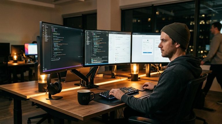 Pessoa utilizando o SDK do Mercado Pago para desenvolvedores, integrando soluções de pagamento a aplicativos e sistemas por meio de ferramentas, bibliotecas e recursos de programação.