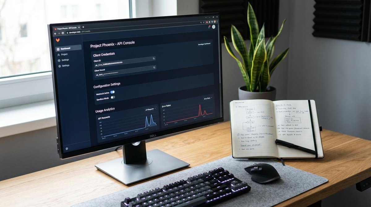 Pessoa acessando credenciais no painel do desenvolvedor para configurar integrações e autenticar conexões entre sistemas.